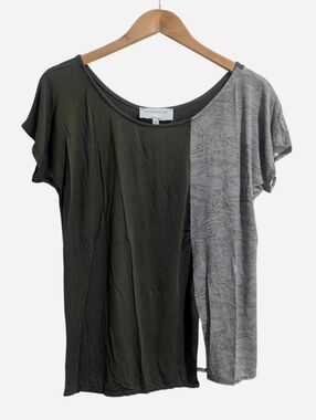Allison Izu Hawaii top shirt blouse Asymmetric flowy soft Green and gray Size XS